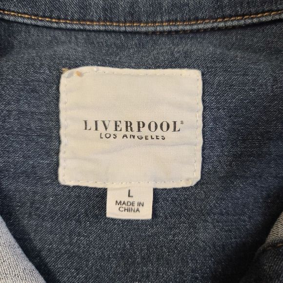 Liverpool Los Angeles Distressed Denim Jacket Women's Size Large Blue - Picture 5 of 12